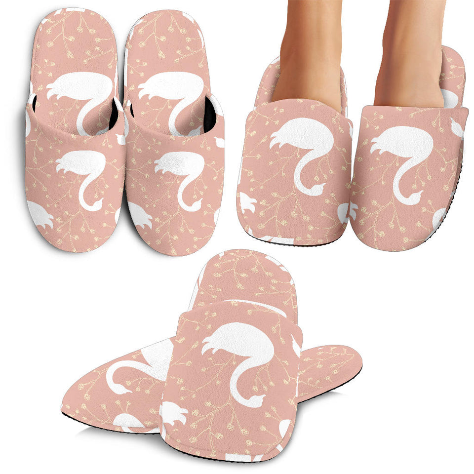 Swan Flower Light Pink Background Slippers