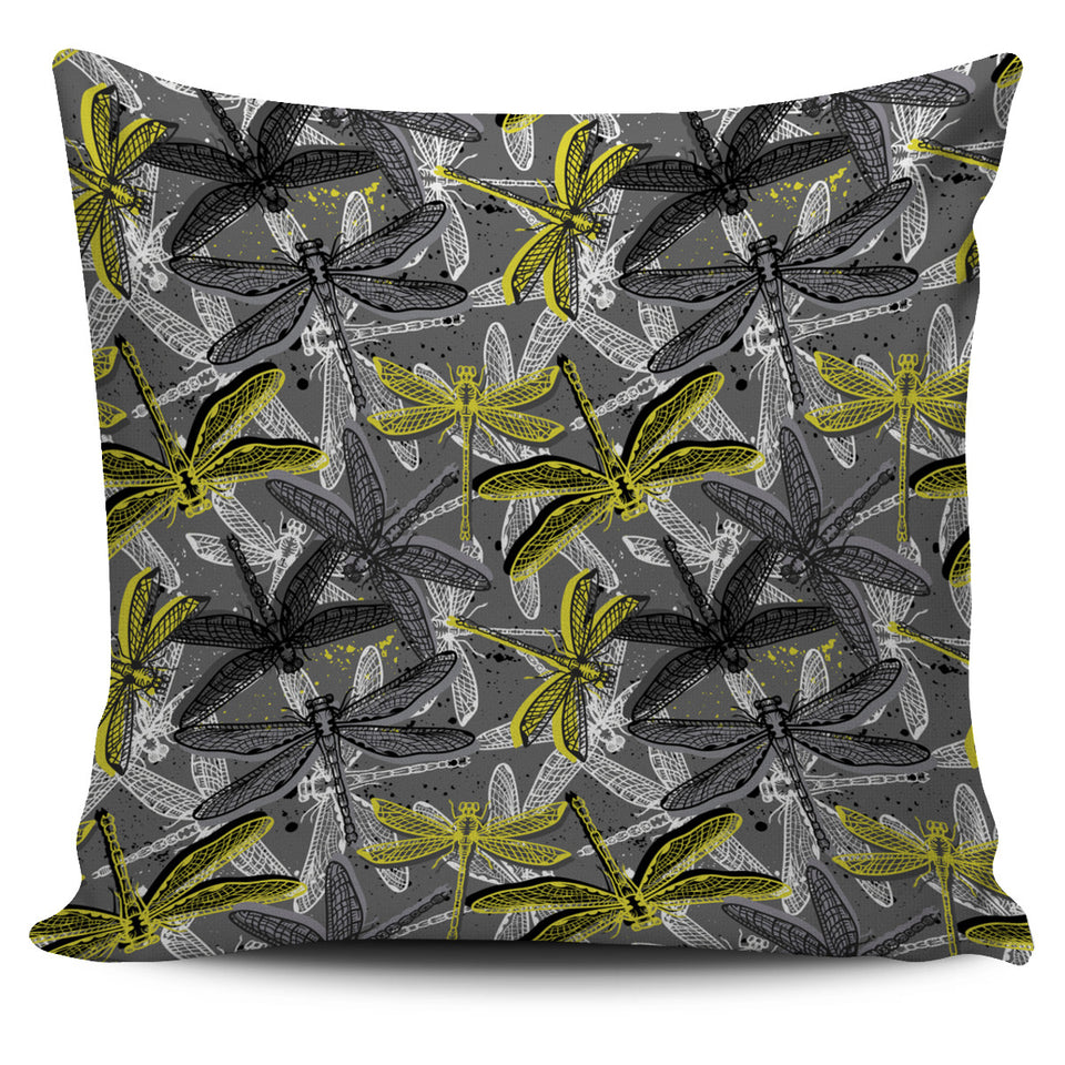 Hand Drawn Dragonfly Pattern Pillow Cover