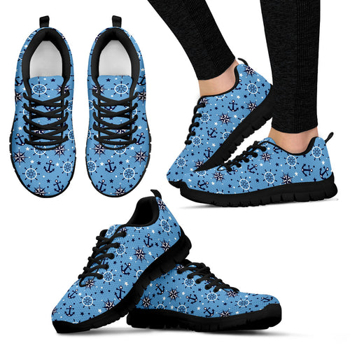 Anchors Rudder Compass Star Nautical Pattern Women'S Sneaker Shoes