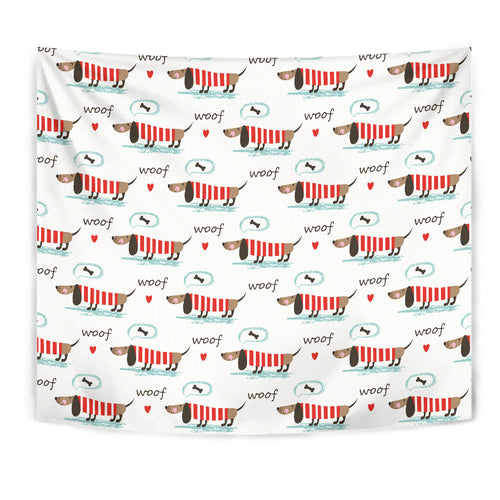 Cute Dachshund Bone Pattern Wall Tapestry