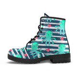 Cute Octopuses Heart Striped Background Leather Boots