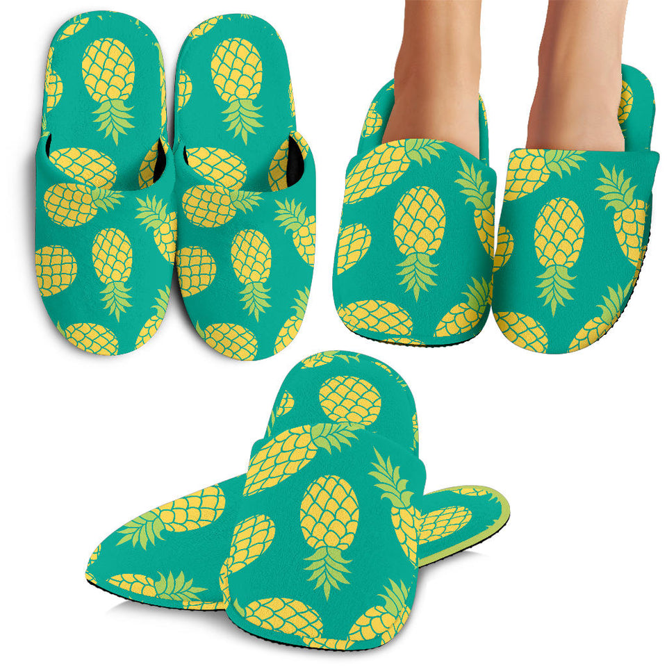 Pineapples Pattern Green Background Slippers