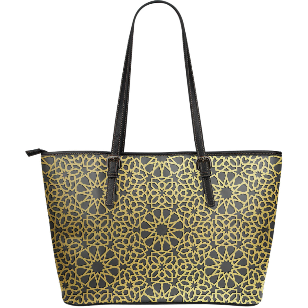Arabic Star Gold Pattern Large Leather Tote Bag