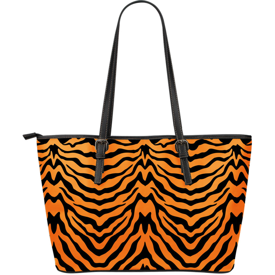 Bengal Tigers Skin Print Pattern Large Leather Tote Bag