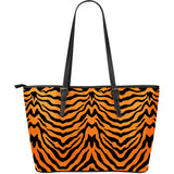 Bengal Tigers Skin Print Pattern Large Leather Tote Bag