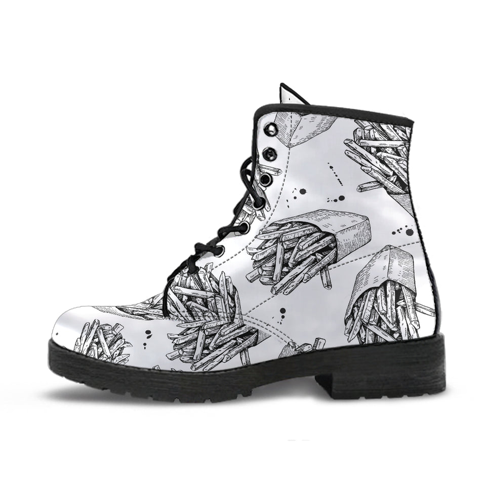 Hand Drawn French Fries Pattern Leather Boots