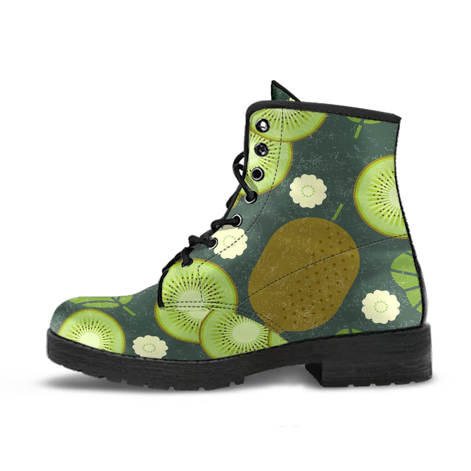 Whole Sliced Kiwi Leave And Flower Leather Boots