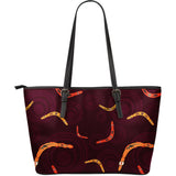 Boomerang Australian Aboriginal Ornament Circle Black Background Large Leather Tote Bag