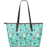 Christmas Cute Siberian Husky Puppie Pattern Large Leather Tote Bag