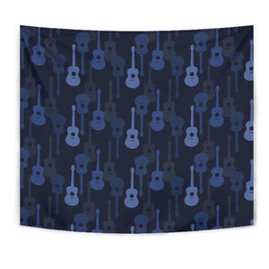 Blue Theme Guitar Pattern Wall Tapestry