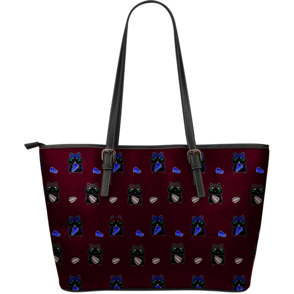 Cute Hamster Cheese Pattern Large Leather Tote Bag