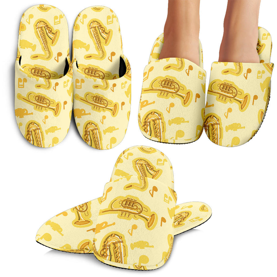 Saxophone Cornet Pattern Yellow Background Slippers