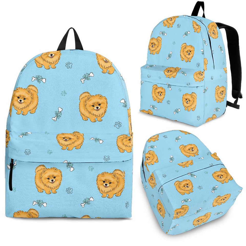 Brown Cute Pomeranian Blue Blackground Backpack