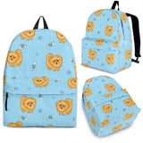 Brown Cute Pomeranian Blue Blackground Backpack