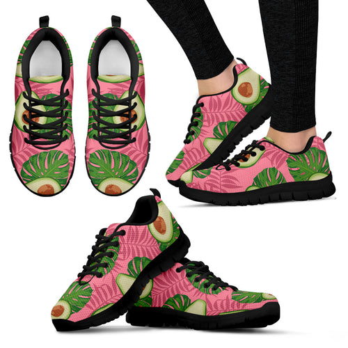 Avocado Slices Leaves Pink Back Ground Women'S Sneaker Shoes