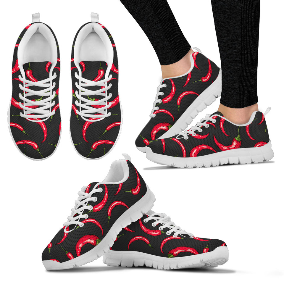 Chili Peppers Pattern Black Background Women'S Sneaker Shoes