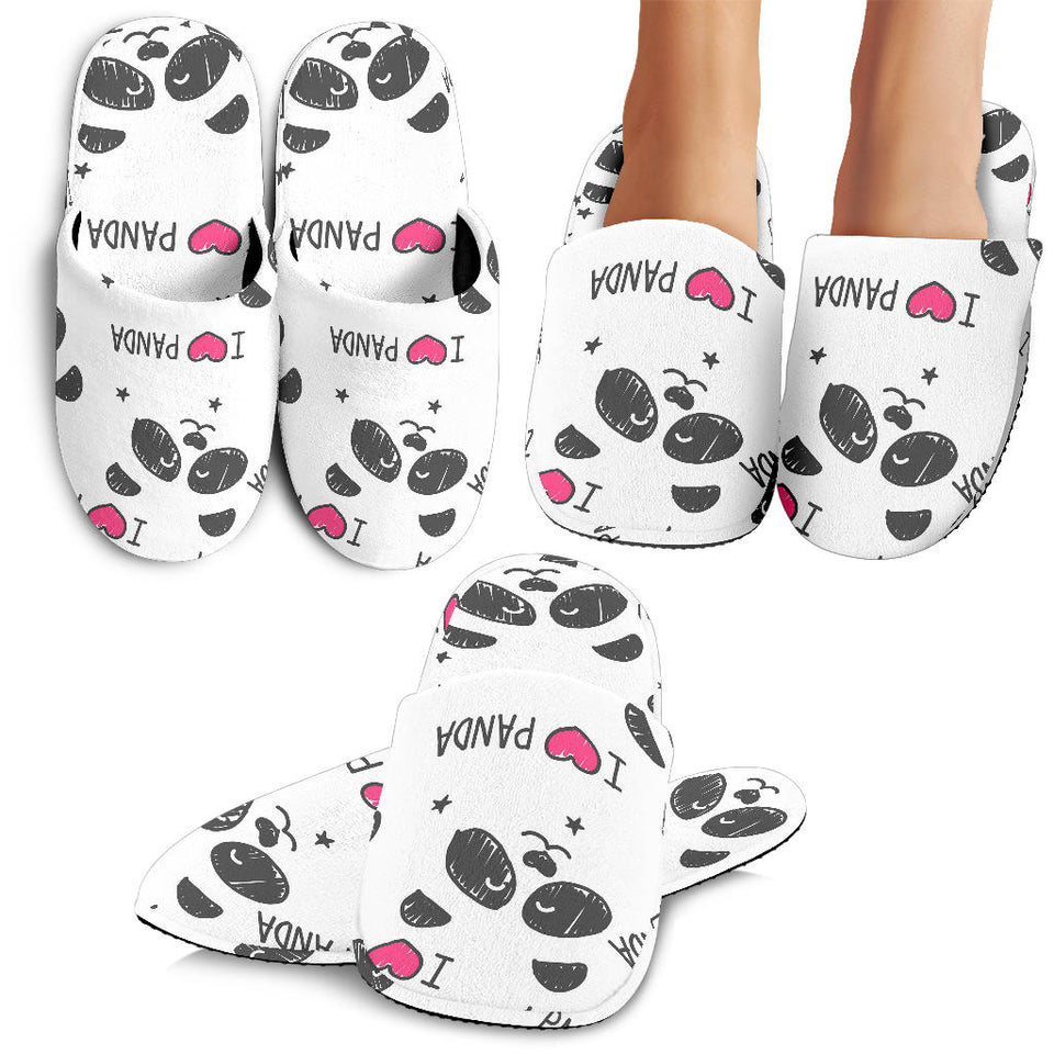 Hand Drawn Faces Of Pandas Pattern Slippers