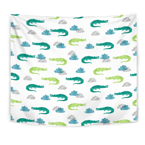 Watercolor Crocodile Pattern Wall Tapestry