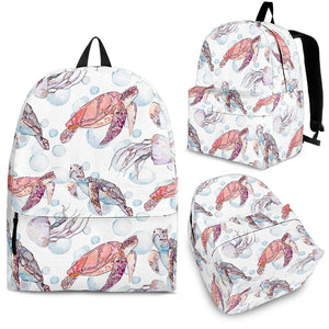Watercolor Sea Turtle Jellyfish Pattern Backpack
