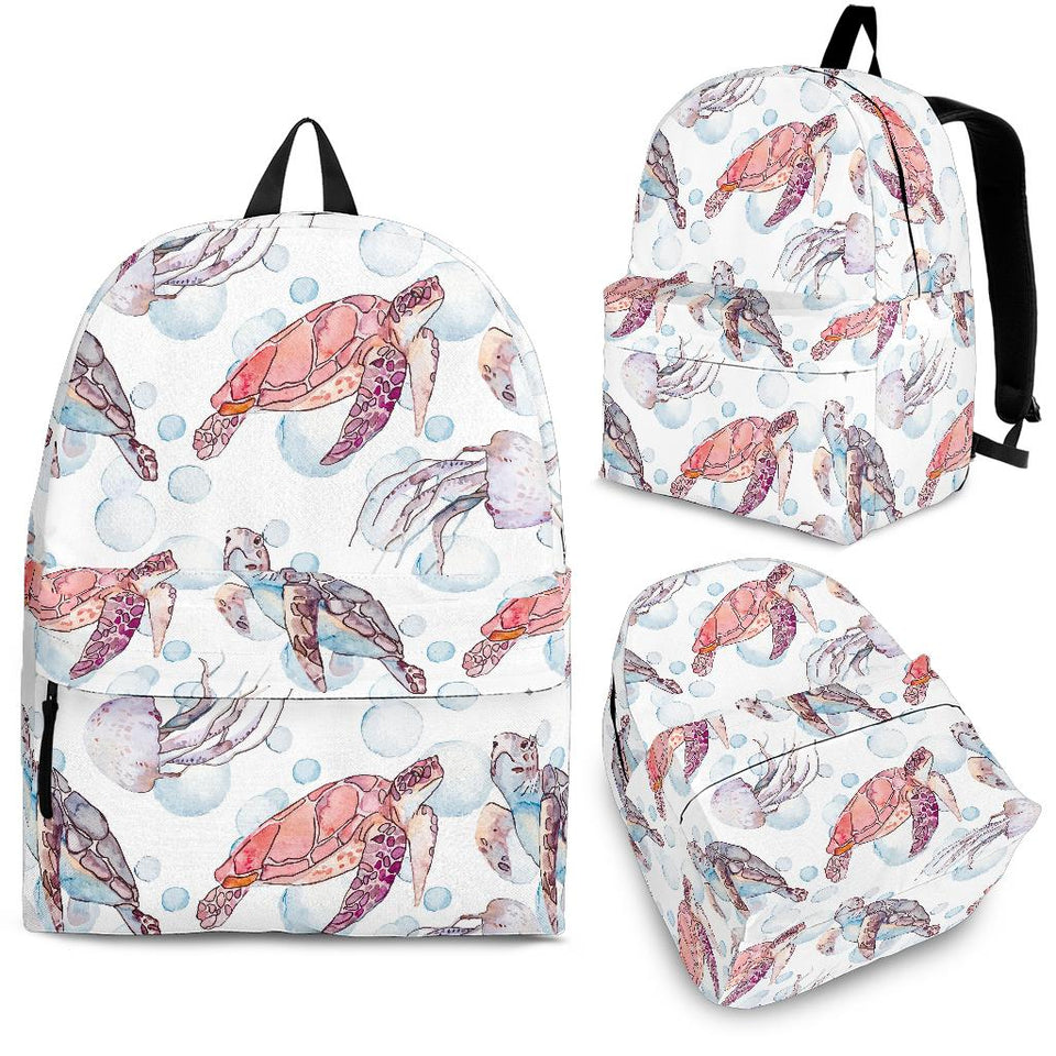 Watercolor Sea Turtle Jellyfish Pattern Backpack
