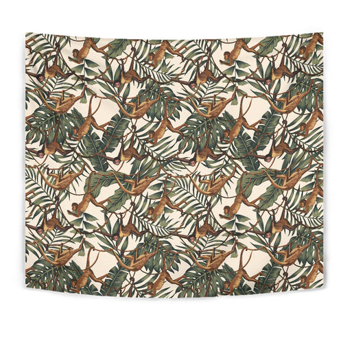 Monkey Tropical Leaves Background Wall Tapestry