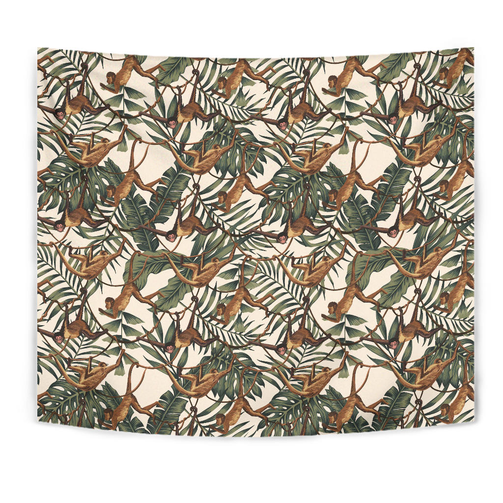 Monkey Tropical Leaves Background Wall Tapestry