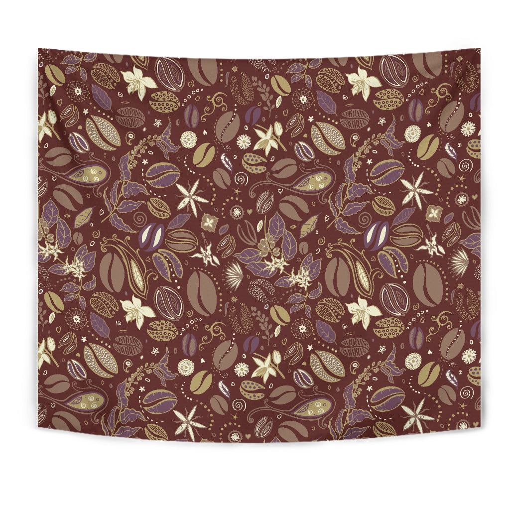 Coffee Bean Flower Pattern Wall Tapestry