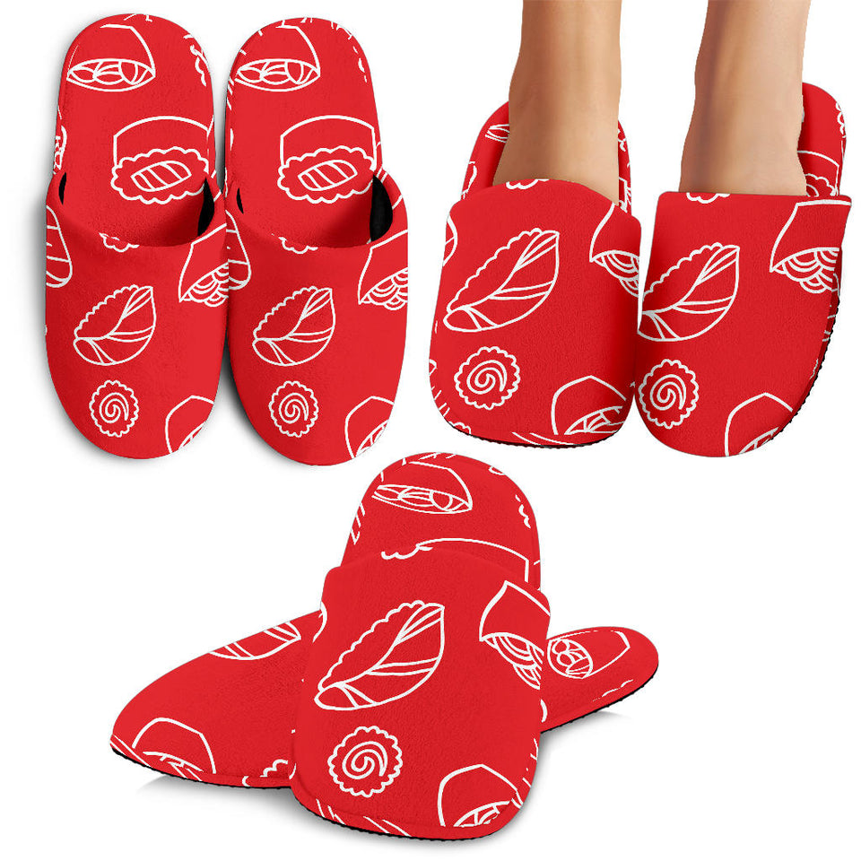 Sushi Pattern Red Background Slippers