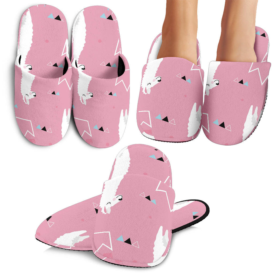 Llama Alpaca Pink Background Slippers