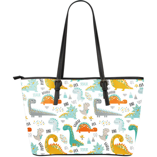 Cute Funny Kids Dinosaurs Pattern Large Leather Tote Bag