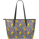 Cute Yellow Monkey Leaves Pattern Large Leather Tote Bag