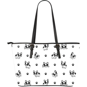 Cute French Bulldog Paw Pattern Large Leather Tote Bag