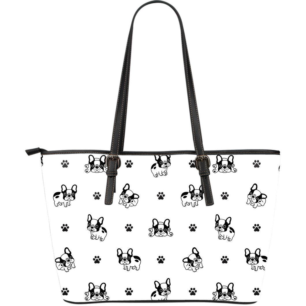 Cute French Bulldog Paw Pattern Large Leather Tote Bag