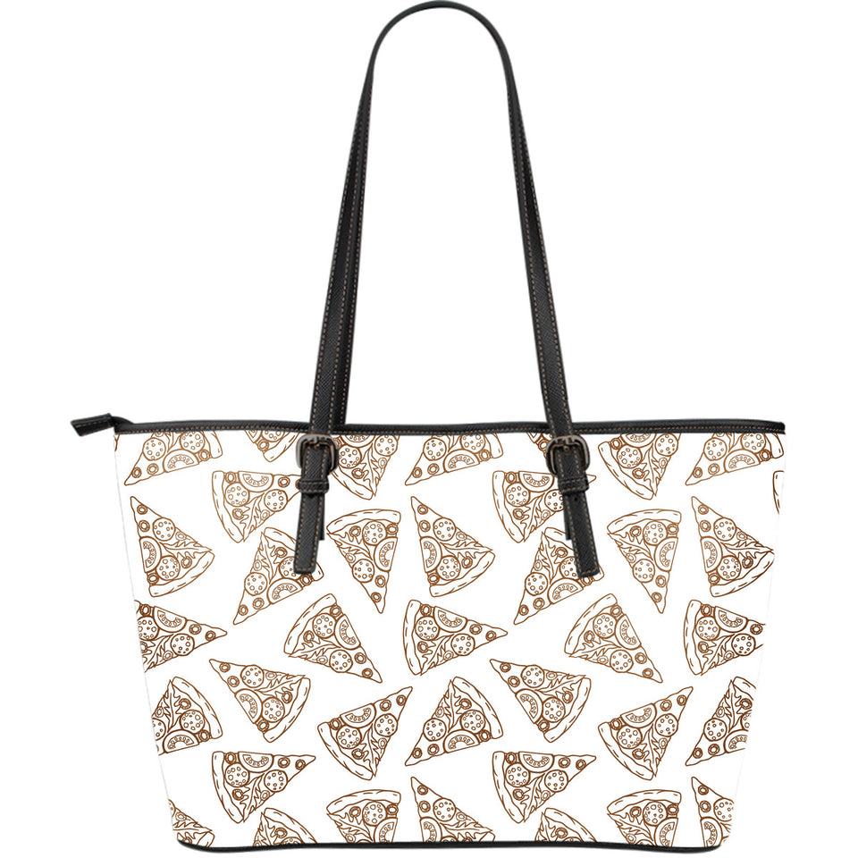 Hand Drawn Pizza Pattern Large Leather Tote Bag