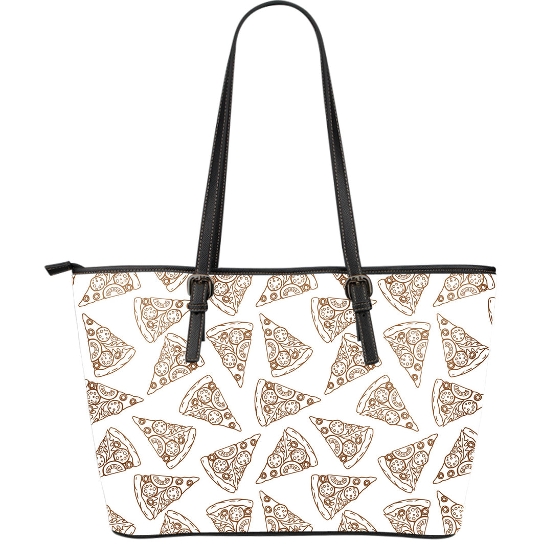 Hand Drawn Pizza Pattern Large Leather Tote Bag