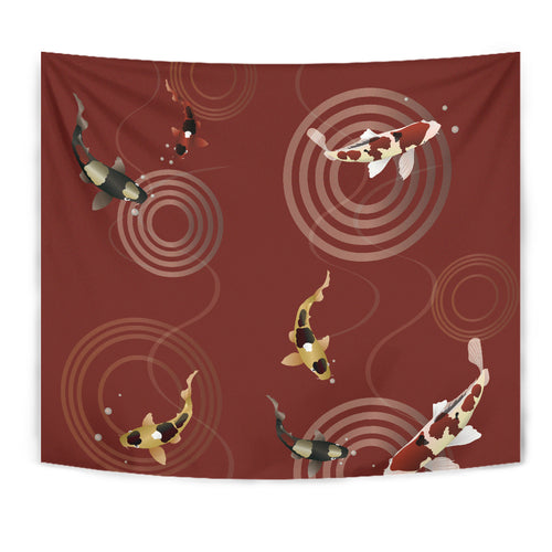 Koi Fish Carp Fish Red Background Wall Tapestry
