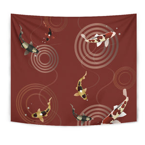 Koi Fish Carp Fish Red Background Wall Tapestry