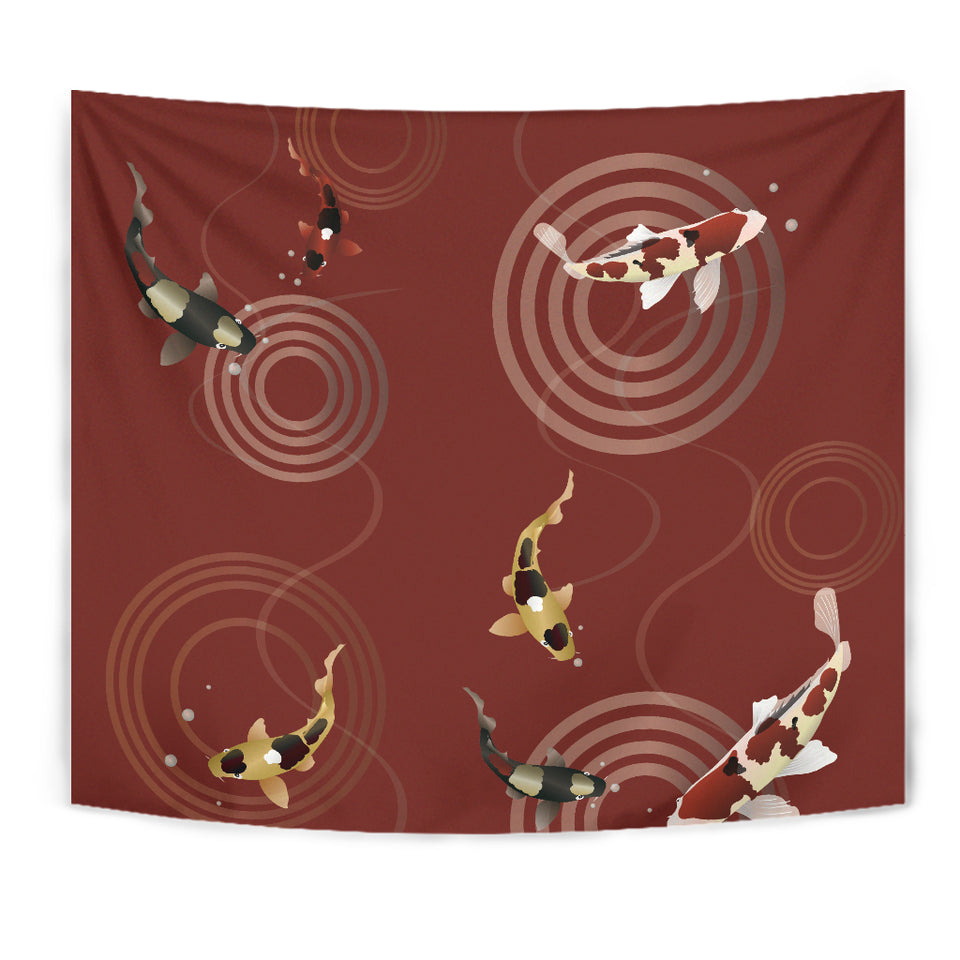 Koi Fish Carp Fish Red Background Wall Tapestry