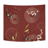 Koi Fish Carp Fish Red Background Wall Tapestry