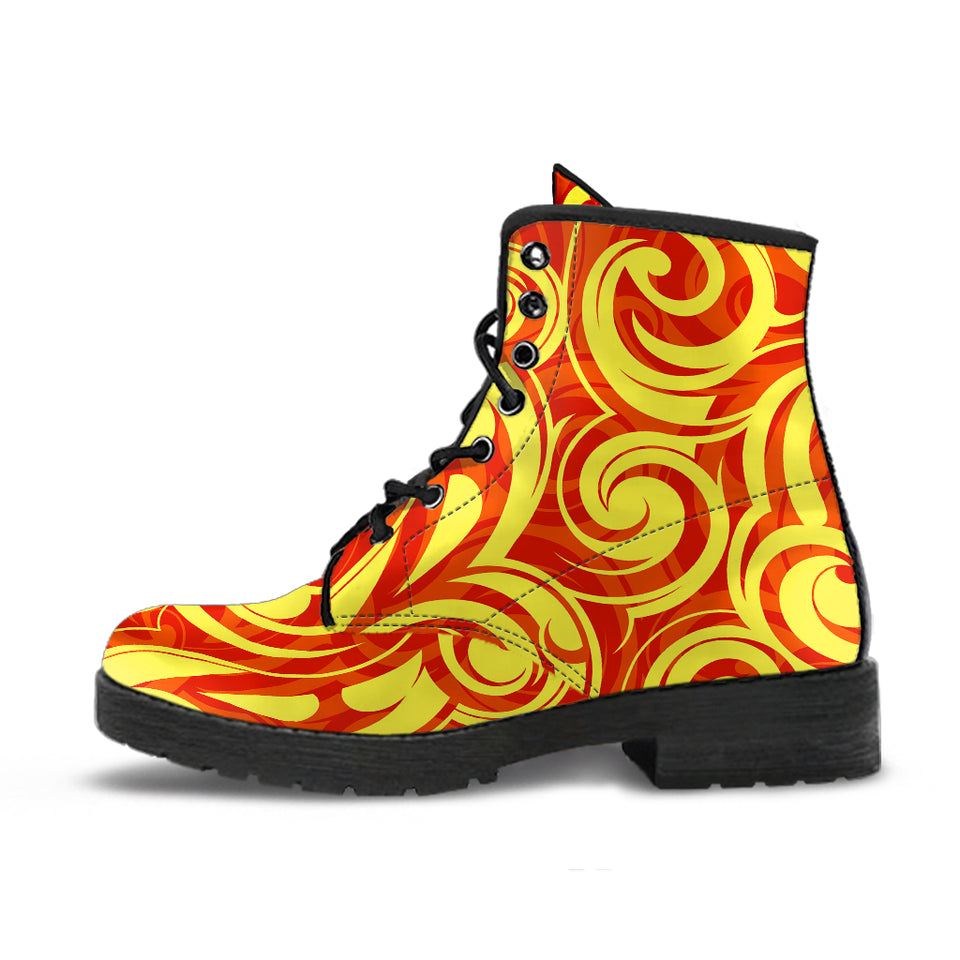 Fire Flame Design Pattern Leather Boots