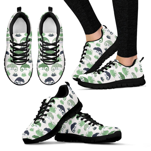 Chameleon Lizard Succulent Plant Pattern Women'S Sneaker Shoes