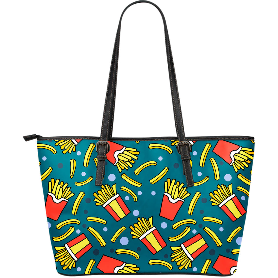 French Fries Red Paper Box Pattern Large Leather Tote Bag