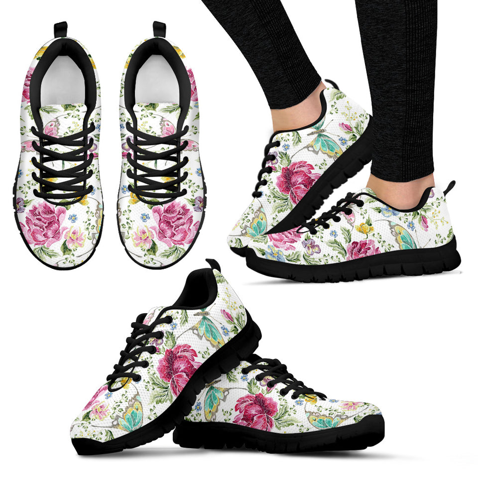 Hand Drawn Butterfly Rose Women'S Sneaker Shoes