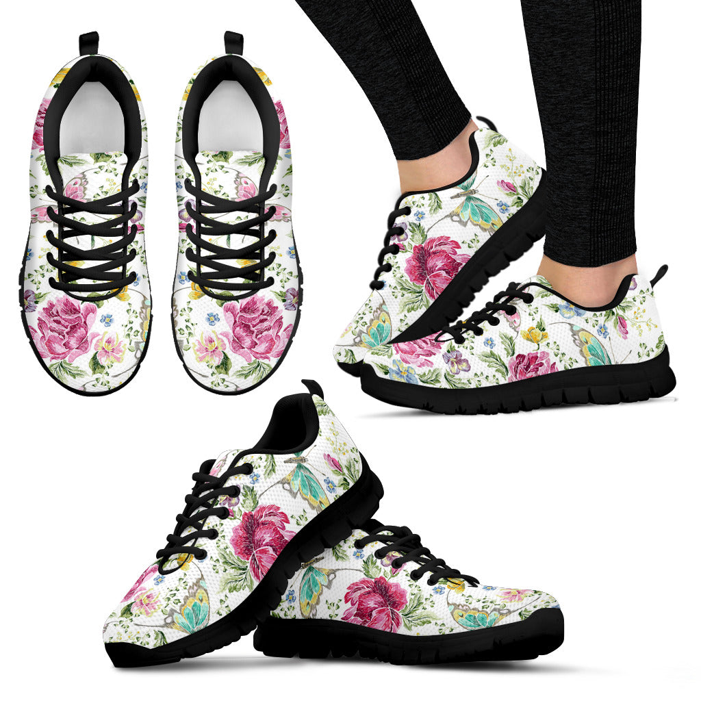 Hand Drawn Butterfly Rose Women'S Sneaker Shoes