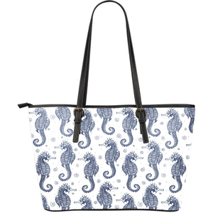Seahorse Pattern Background Large Leather Tote Bag