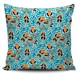Cute Sea Otters Fishe Sea Urchin Pattern Pillow Cover