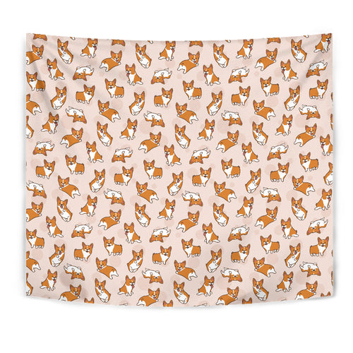 Cute Corgis Pattern Pink Background Wall Tapestry