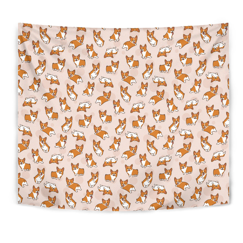 Cute Corgis Pattern Pink Background Wall Tapestry