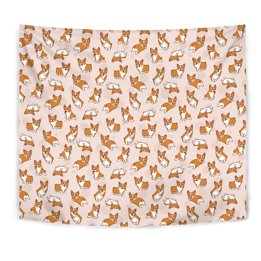 Cute Corgis Pattern Pink Background Wall Tapestry