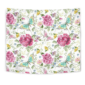 Hand Drawn Butterfly Rose Wall Tapestry
